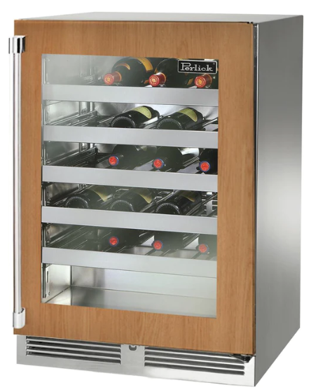 Perlick 24" Signature Series Built-In Wine Cooler with 45 Bottle Capacity Single Zone with Glass Door in Panel Ready - HP24WM-4-4R