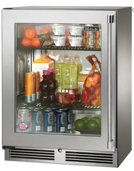 Perlick Shallow Depth Signature Series Sottile Outdoor Refrigerator - Stainless Steel Glass Door - Right Hinge - HH24RO-4-3R
