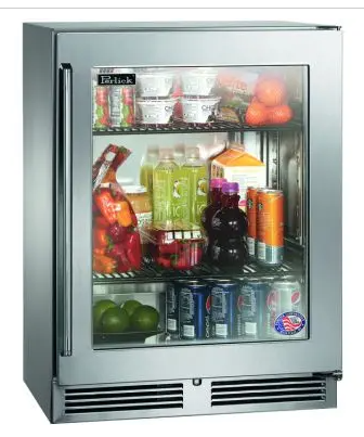 Perlick Shallow Depth Signature Series Sottile Outdoor Refrigerator - Wood Overlay Glass Door - Right Hinge - HH24RO-4-4R
