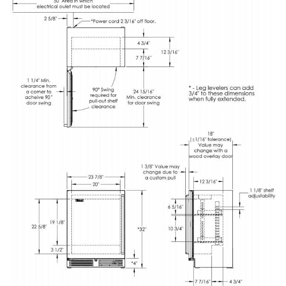 Perlick Signature Series Shallow Depth 18″ Depth Outdoor Beverage Center with fully integrated panel-ready solid door, hinge right - HH24BO-4-2R