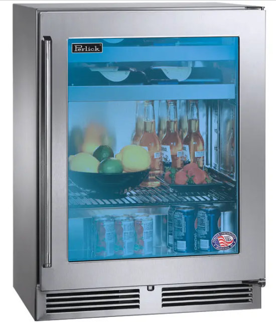 Perlick 18" Depth Signature Series Sottile Outdoor Beverage Center - Stainless Steel Glass Door - Left Hinge - HH24BO-4-3L