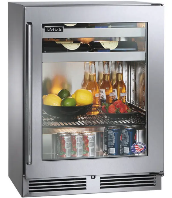 Perlick Shallow Depth Signature Series Sottile Outdoor Beverage Center - Stainless Steel Glass Door - Right Hinge - HH24BO-4-3R