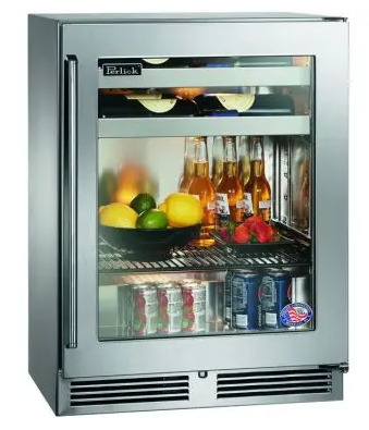 Perlick Shallow Depth Signature Series Sottile Outdoor Beverage Center - Wood Overlay Glass Door - Right Hinge - HH24BO-4-4R