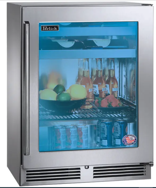 Perlick Shallow Depth Signature Series Sottile Outdoor Beverage Center - Wood Overlay Glass Door - Right Hinge - HH24BO-4-4R