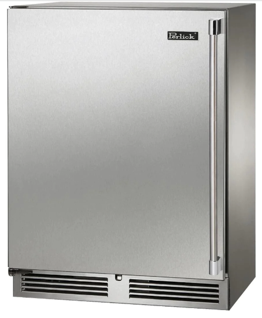 Perlick Signature Series Shallow Depth 18" Depth Outdoor Wine Reserver with Stainless Steel Solid Door, Hinge Left - HH24WO-4-1L