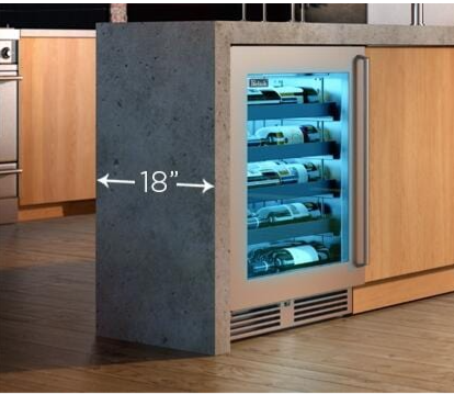 Perlick Signature Series Shallow Depth 18" Depth Outdoor Wine Reserver with Stainless Steel Solid Door, Hinge Left - HH24WO-4-1L