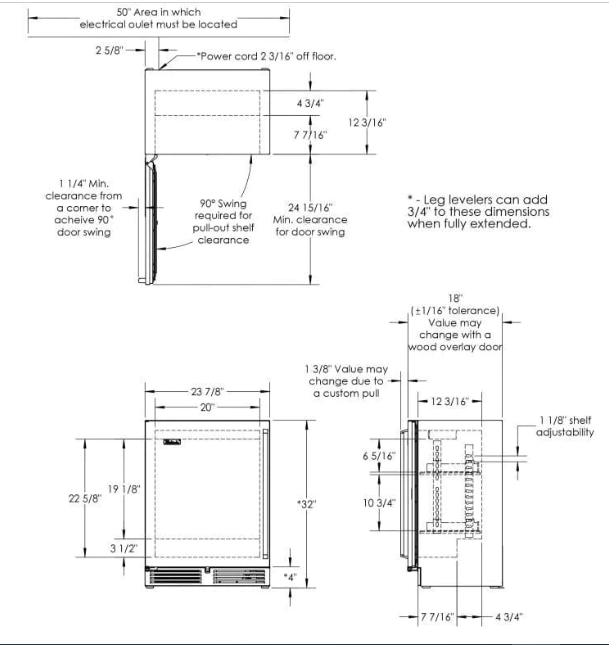 Perlick Signature Series Shallow Depth 18" Depth Outdoor Wine Reserver with Stainless Steel Solid Door, Hinge Left - HH24WO-4-1L