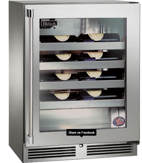 Perlick Signature Series Shallow Depth 18″ Depth Outdoor Wine Reserve with stainless steel glass door, hinge right - HH24WO-4-3R