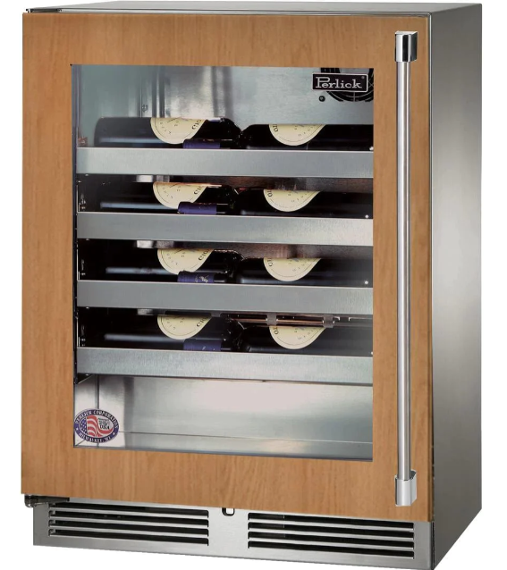 Perlick Signature Series Shallow Depth 18" Depth Outdoor Wine Reserve With Fully With Fully Integrated Panel-ready Glass Door, Hinge Left - HH24WO-4-4L