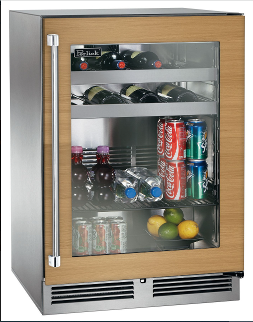 Perlick Signature Series 18" Beverage Center, Panel Ready Glass Door, Hinged Left - HH24BM-4-4L