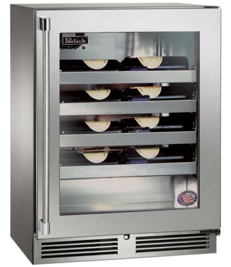 Perlick Signature Series 18" Wine Reserve, Stainless Steel Solid Door, Hinged Left - HH24WM-4-1L
