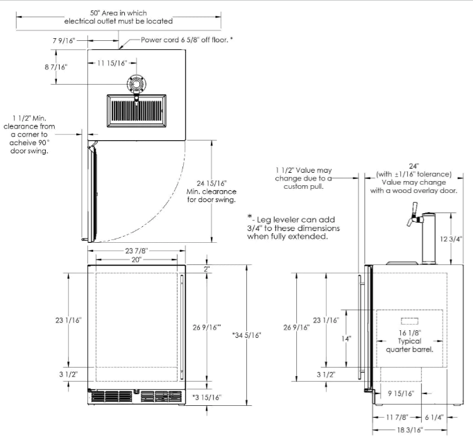 Perlick 24" C Series Outdoor Beer Dispenser Single Tap Panel - HC24TO-4-2R-1