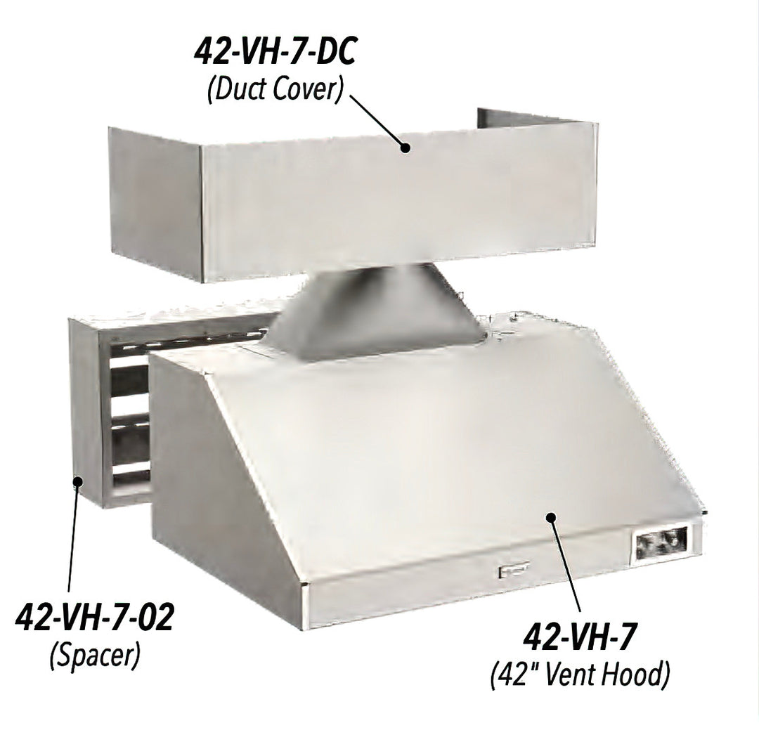 Fire Magic - 42" Premium Power Vent Hood with Fan - Perspective View - Disassembled - Labeled Parts