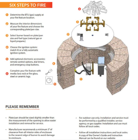 Polycor Paver Fire Pit Kit with Crossfire H-Style Brass Burner & Rectangular Aluminum Plate (NG/LP)