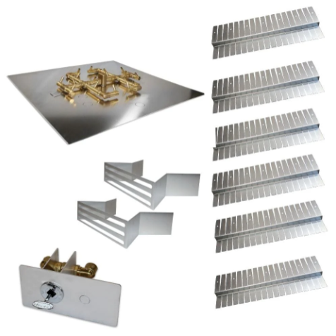 Polycor Gas Insert Kit – Square CFB180 Brass Burner with WATERSTOP®, Aluminum Plate, Mounting Bracket, Collars & Vents – Natural Gas or Propane