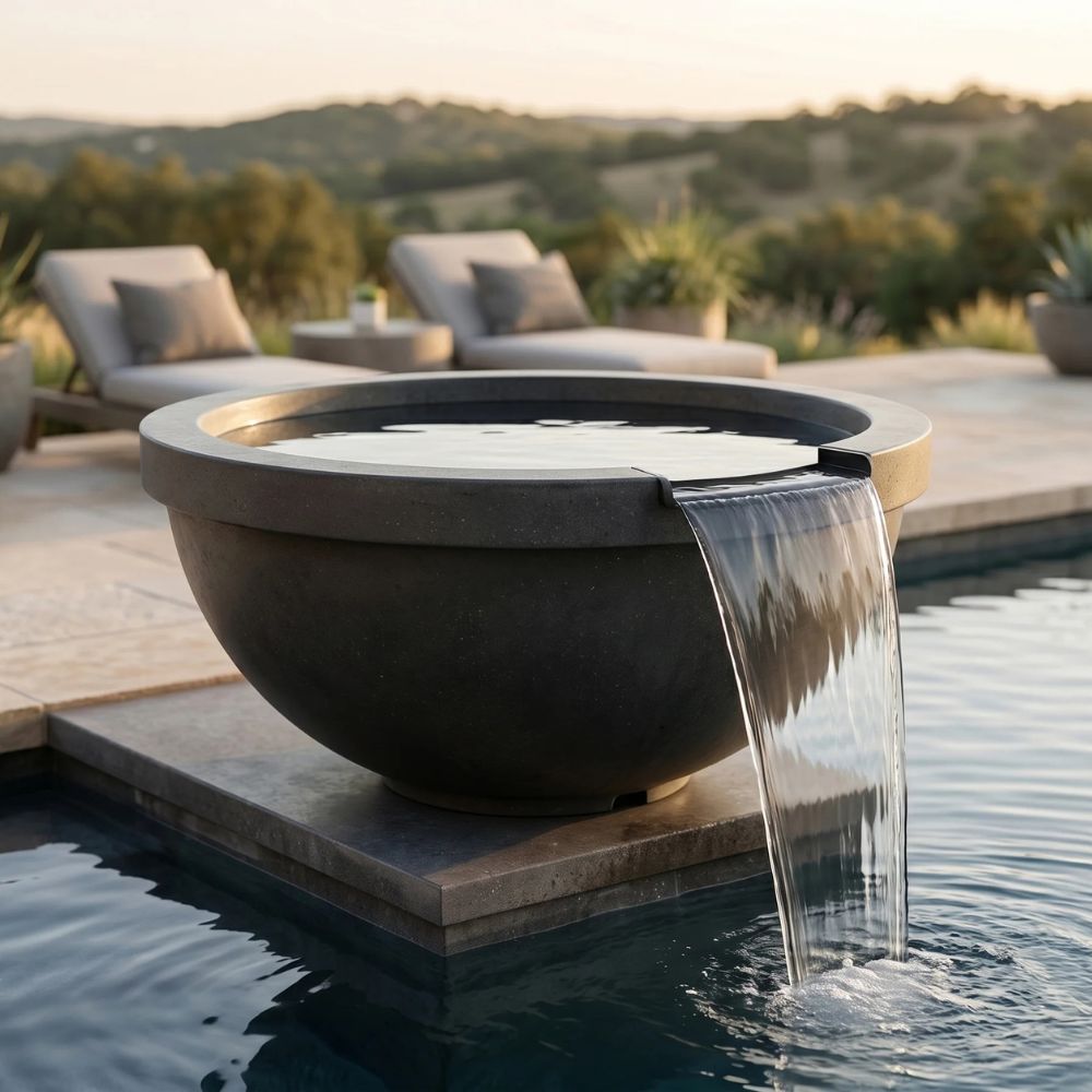 Sorrento Water Bowl – 33" Outdoor Concrete Water Feature with 11" Scupper