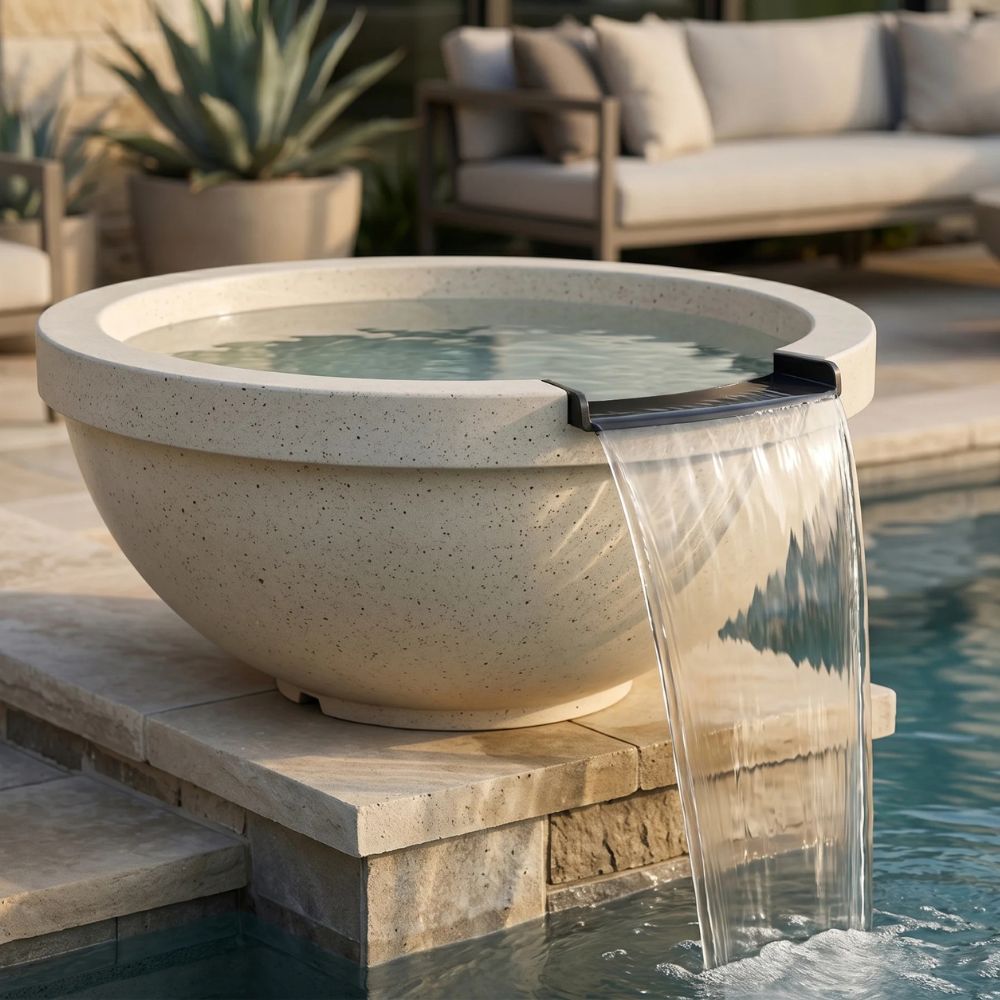 Sorrento Water Bowl – 33" Outdoor Concrete Water Feature with 11" Scupper