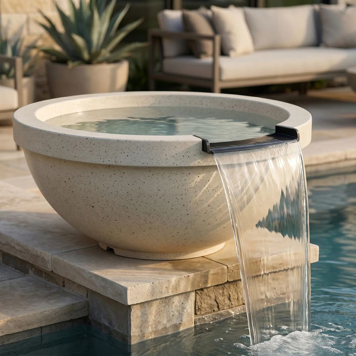 Sorrento Water Bowl – 33" Outdoor Concrete Water Feature with 11" Scupper