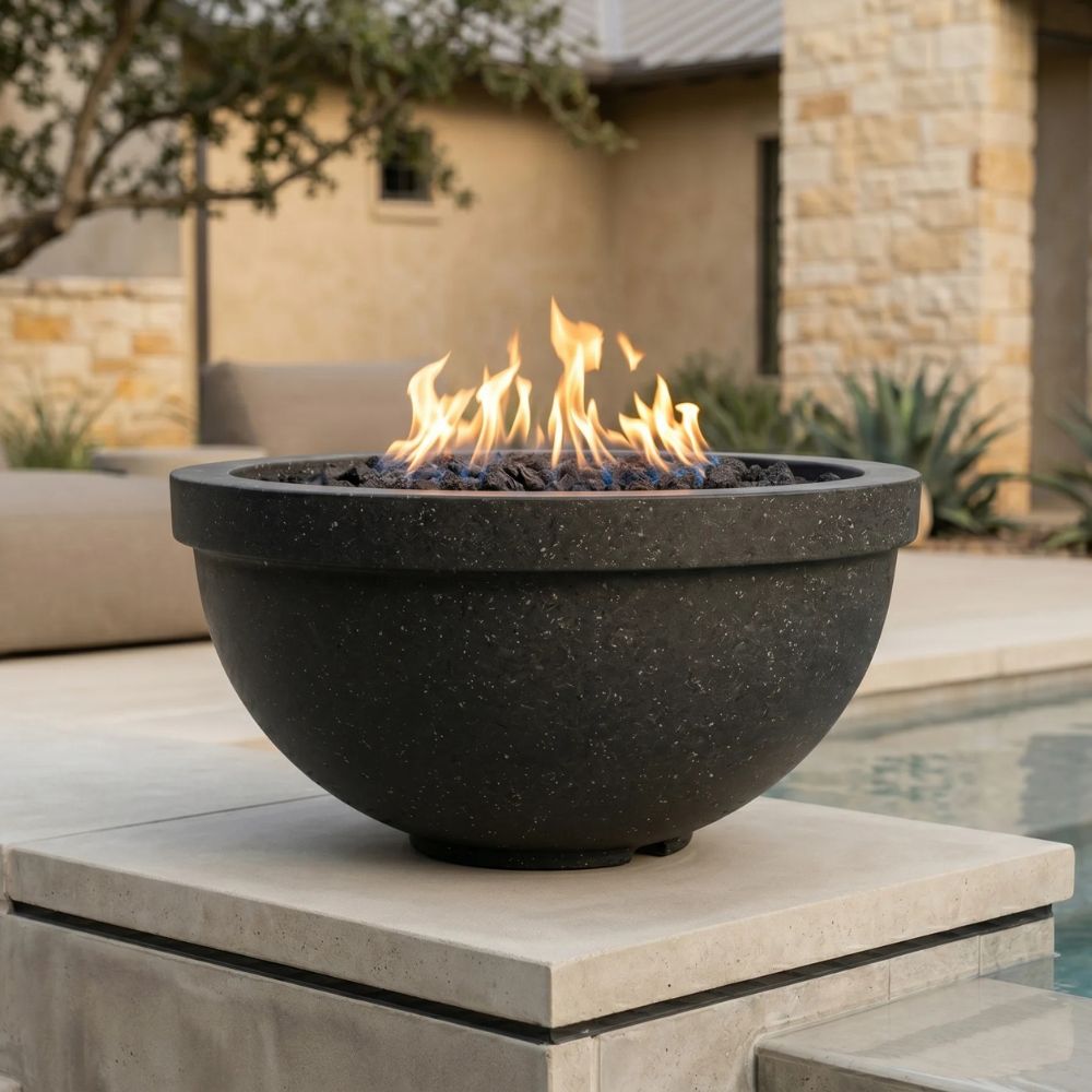Sorrento Fire Bowl – 33" Concrete Outdoor Fire Pit (65,000 BTUs, Natural Gas or Propane)