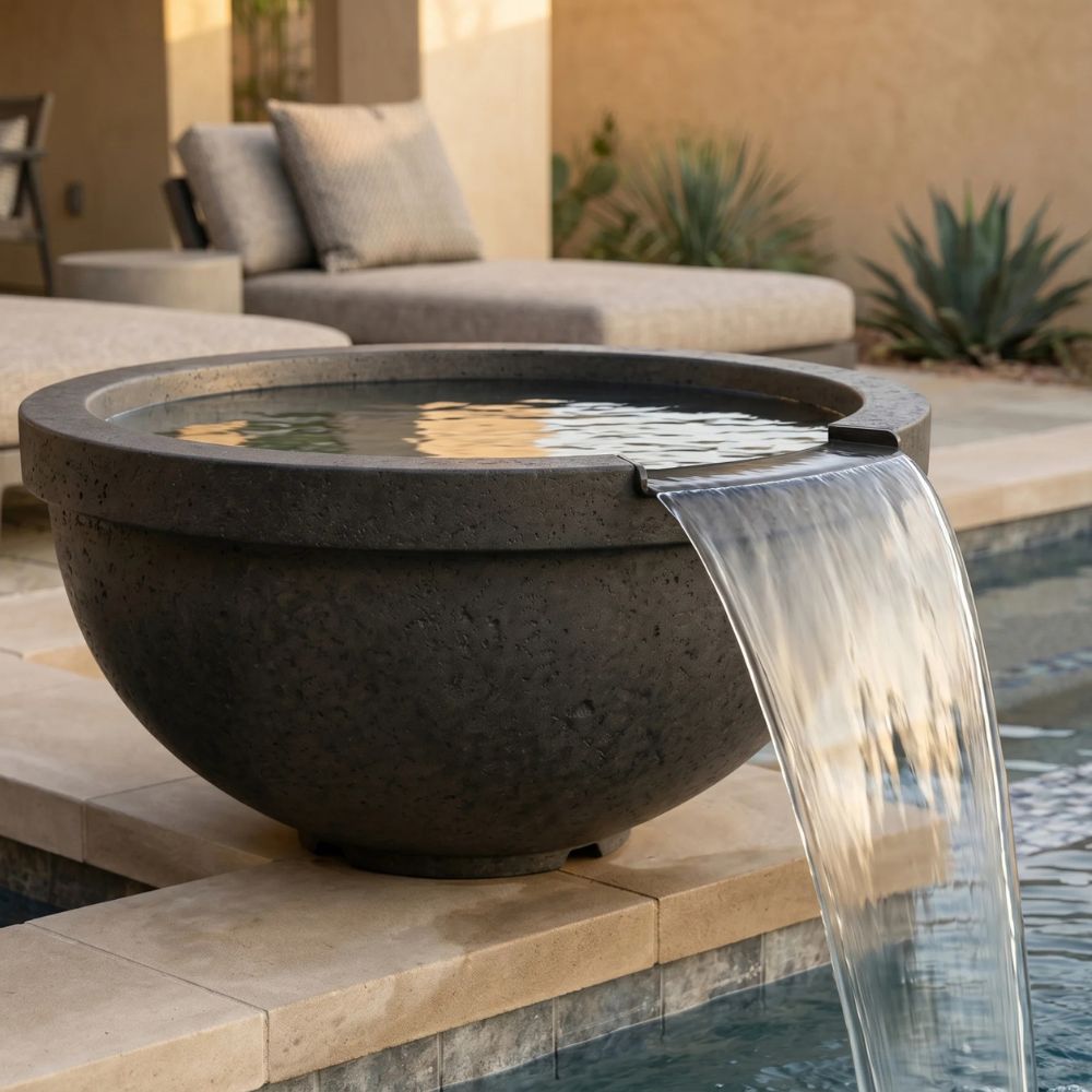 Sorrento Water Bowl – 33" Outdoor Concrete Water Feature with 11" Scupper