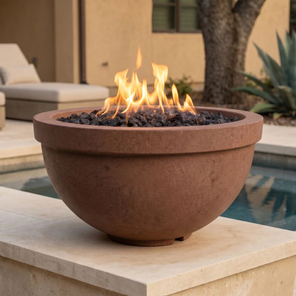 Sorrento Fire Bowl – 33" Concrete Outdoor Fire Pit (65,000 BTUs, Natural Gas or Propane)
