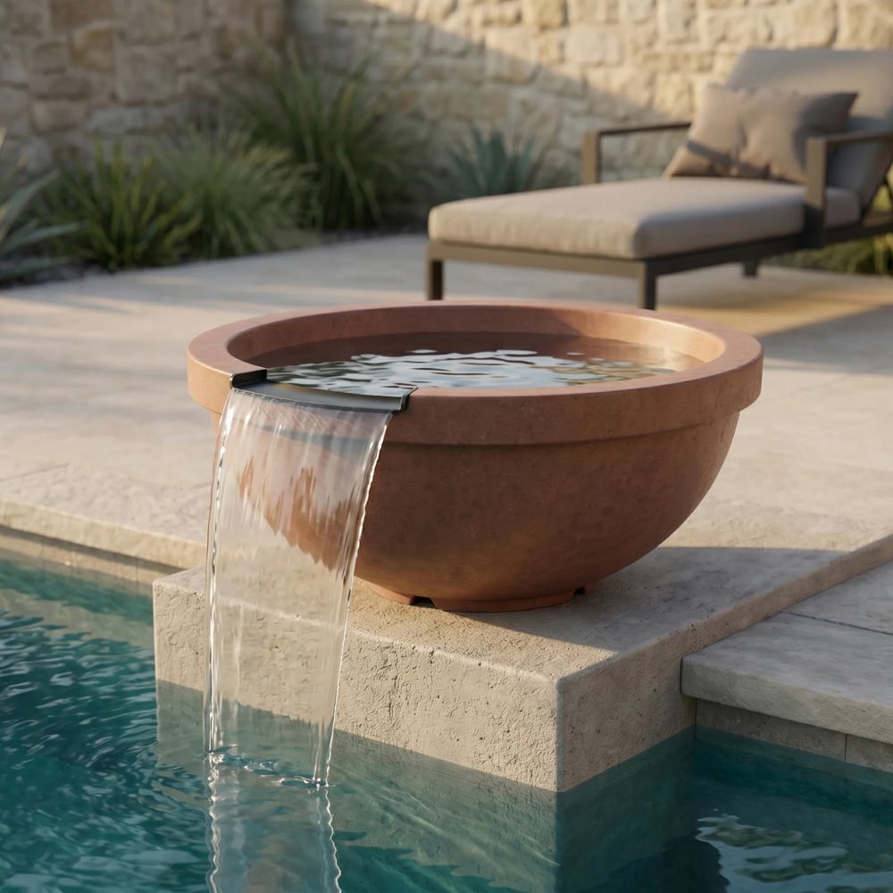 Sorrento Water Bowl – 33" Outdoor Concrete Water Feature with 11" Scupper