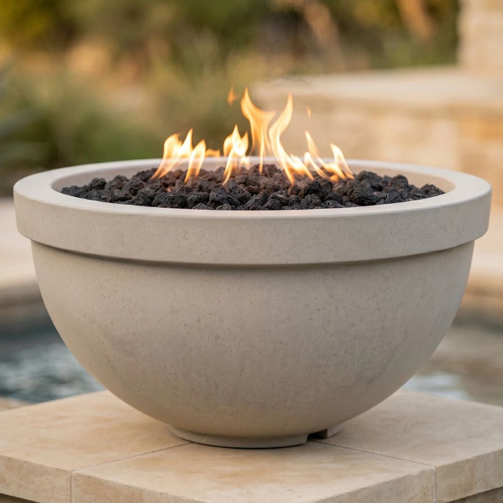 Sorrento Fire Bowl – 33" Concrete Outdoor Fire Pit (65,000 BTUs, Natural Gas or Propane)