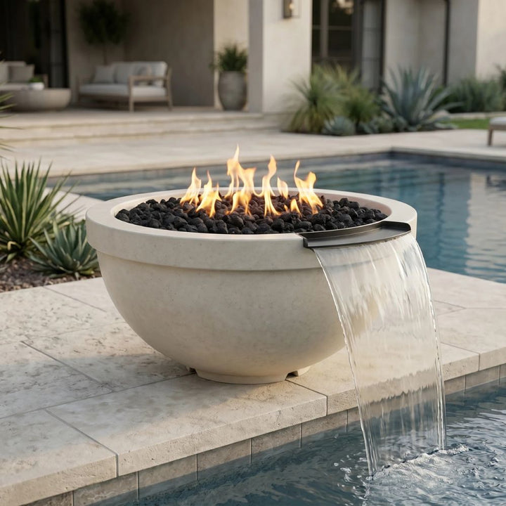 Sorrento Fire & Water Bowl – 33" Poolside Fire and Water Feature (65,000 BTUs, NG or Propane)