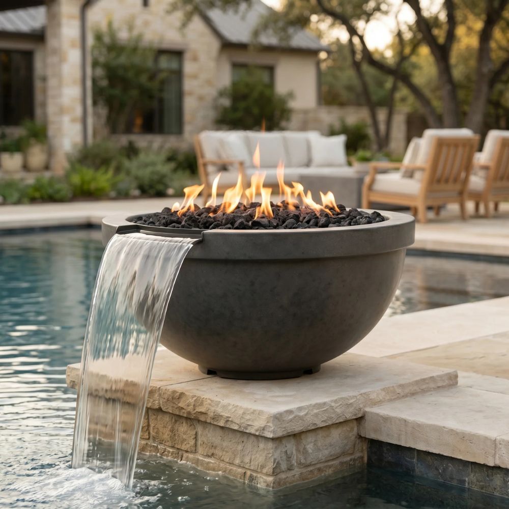 Sorrento Fire & Water Bowl – 33" Poolside Fire and Water Feature (65,000 BTUs, NG or Propane)