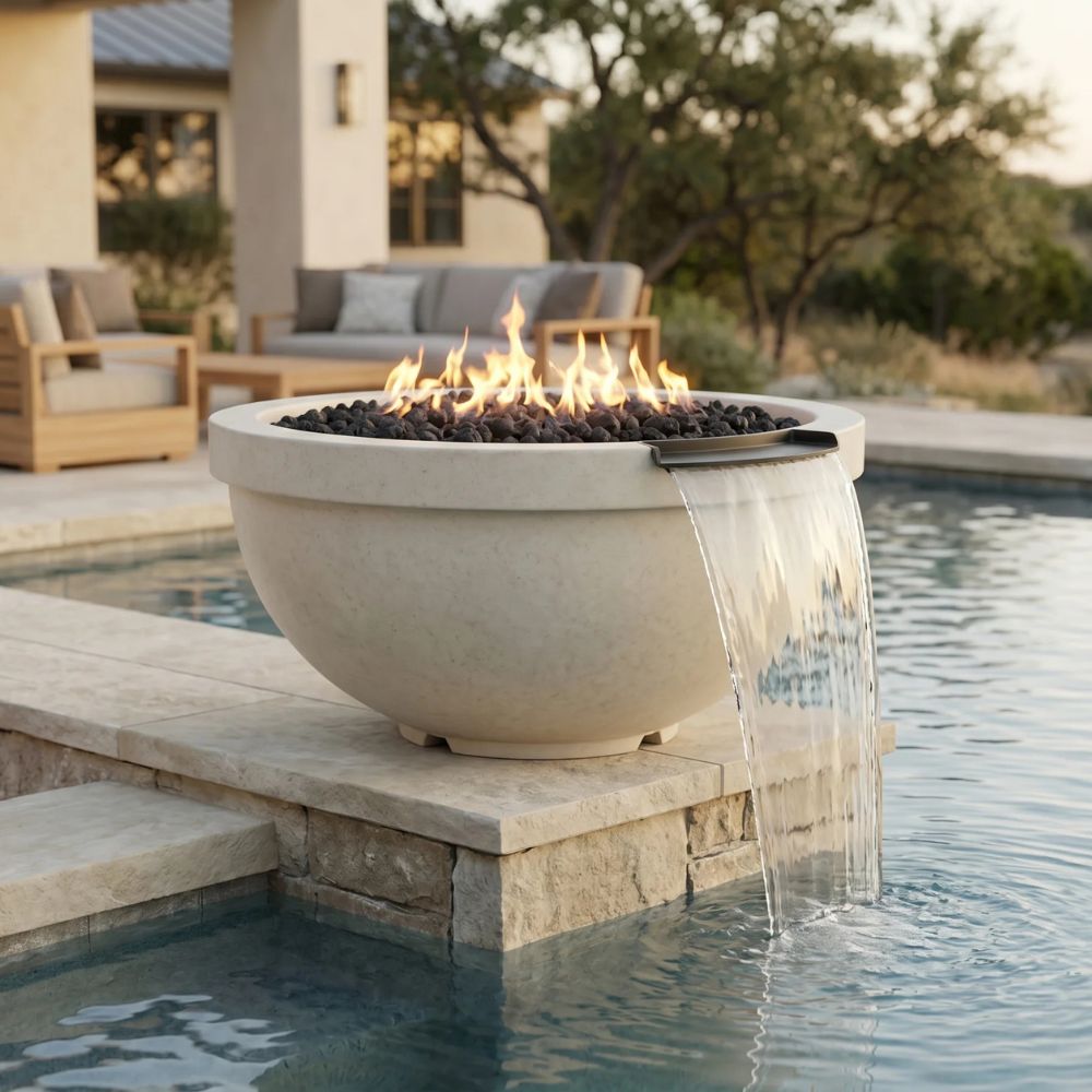 Sorrento Fire & Water Bowl – 33" Poolside Fire and Water Feature (65,000 BTUs, NG or Propane)