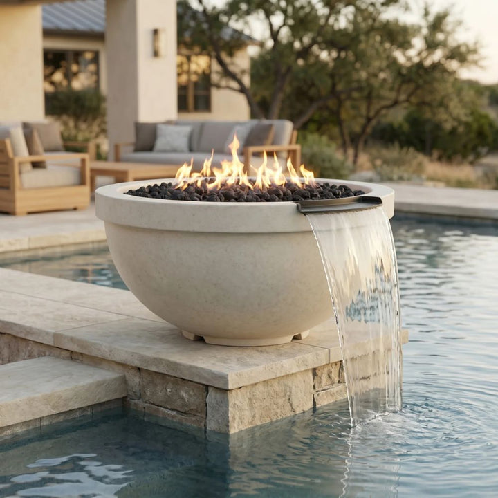 Sorrento Fire & Water Bowl – 33" Poolside Fire and Water Feature (65,000 BTUs, NG or Propane)