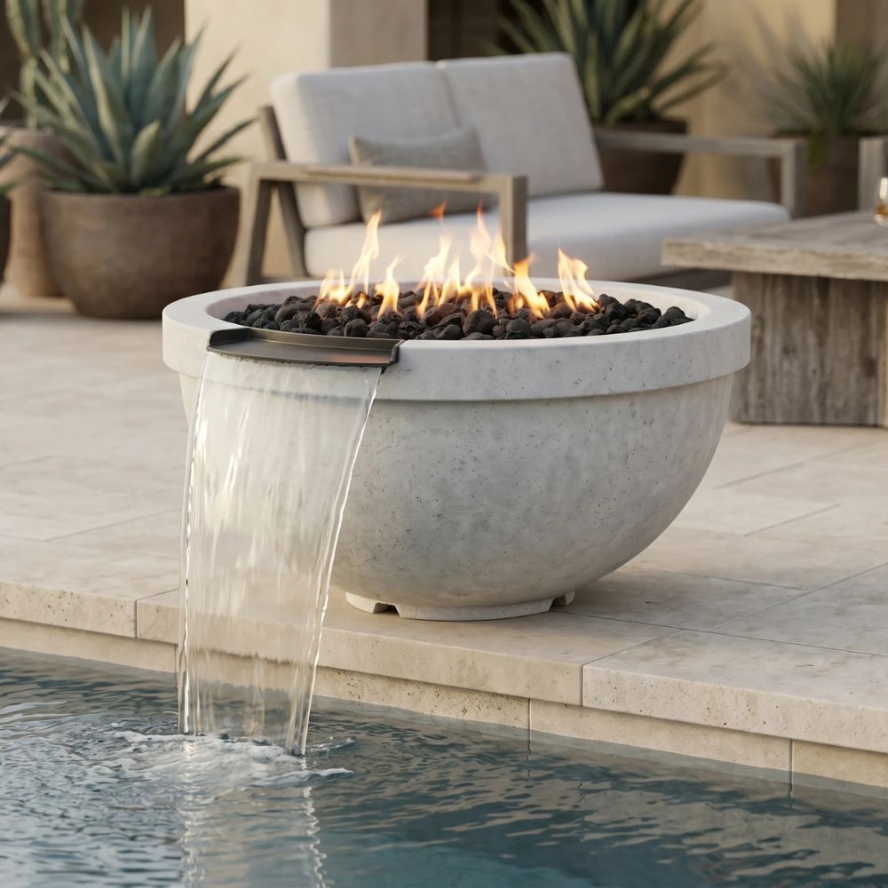 Sorrento Fire & Water Bowl – 33" Poolside Fire and Water Feature (65,000 BTUs, NG or Propane)