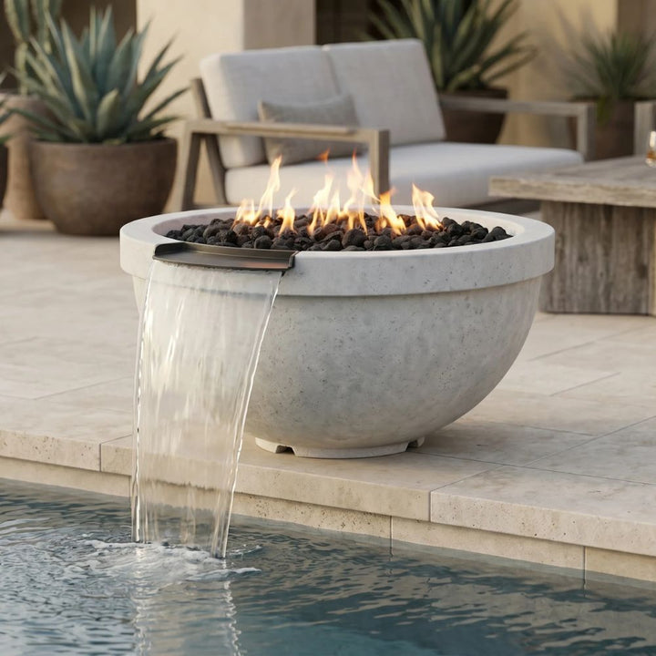 Sorrento Fire & Water Bowl – 33" Poolside Fire and Water Feature (65,000 BTUs, NG or Propane)