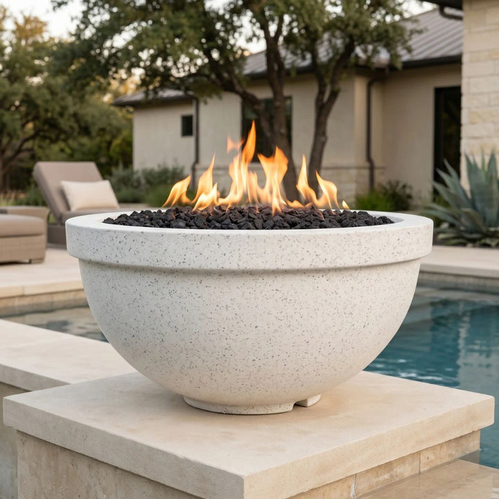 Sorrento Fire Bowl – 33" Concrete Outdoor Fire Pit (65,000 BTUs, Natural Gas or Propane)