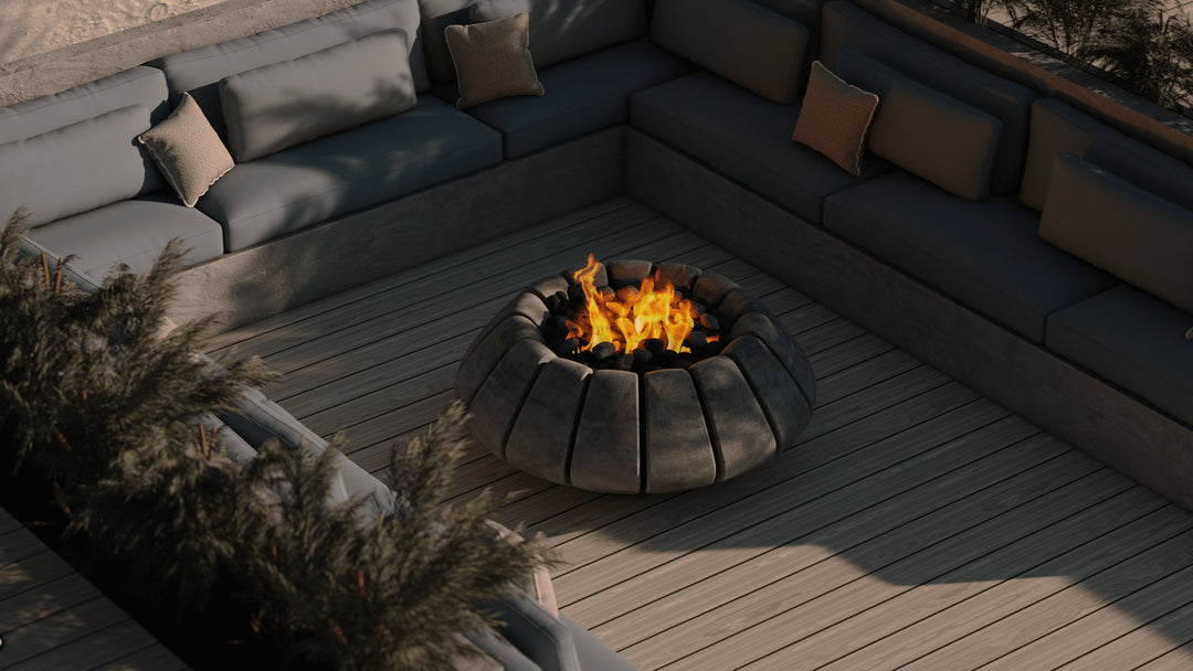 Sunflower Fire Bowl – 48" Round Hand-Crafted Concrete Gas Fire Pit (65,000 BTUs, Propane/Natural Gas)