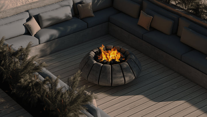 Sunflower Fire Bowl – 48" Round Hand-Crafted Concrete Gas Fire Pit (65,000 BTUs, Propane/Natural Gas)