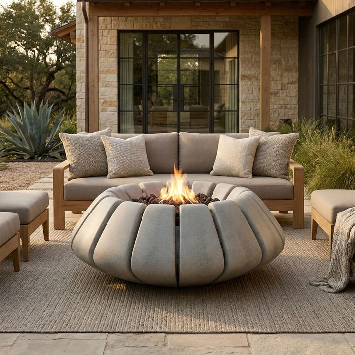 Sunflower Fire Bowl – 48" Round Hand-Crafted Concrete Gas Fire Pit (65,000 BTUs, Propane/Natural Gas)