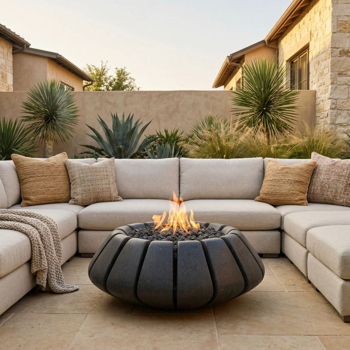Sunflower Fire Bowl – 48" Round Hand-Crafted Concrete Gas Fire Pit (65,000 BTUs, Propane/Natural Gas)