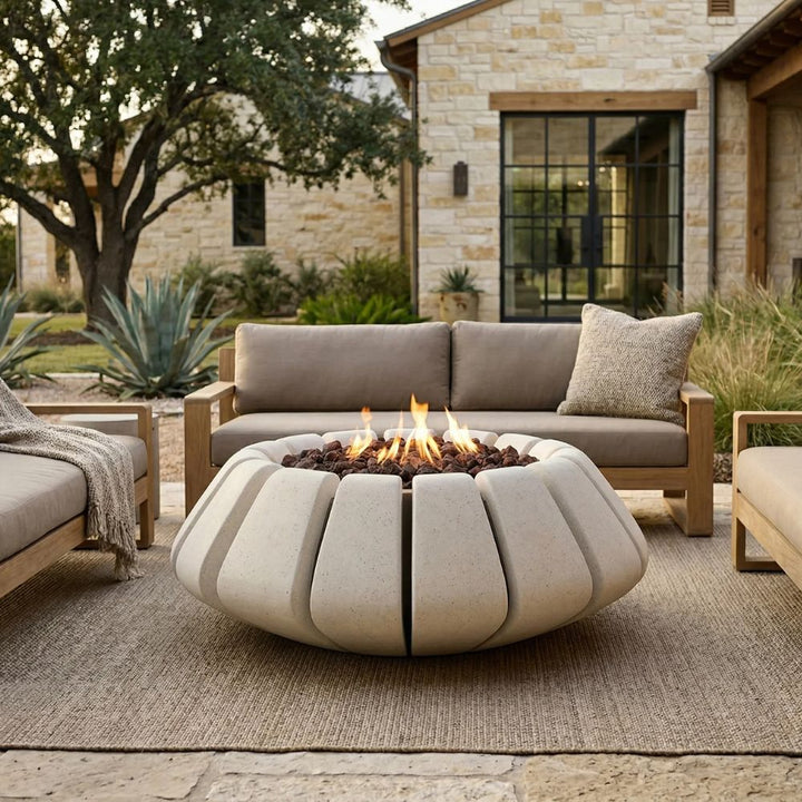 Sunflower Fire Bowl – 48" Round Hand-Crafted Concrete Gas Fire Pit (65,000 BTUs, Propane/Natural Gas)
