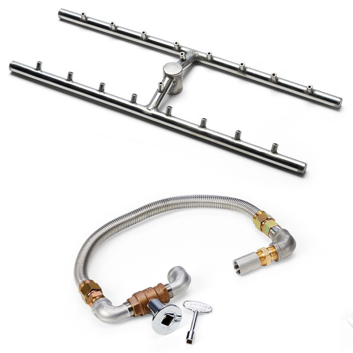 HPC H-Burner Kits – Stainless Steel Torpedo Burner with Valve, Polished Flange & Flex Line, NG or LP (Multiple Sizes Available)