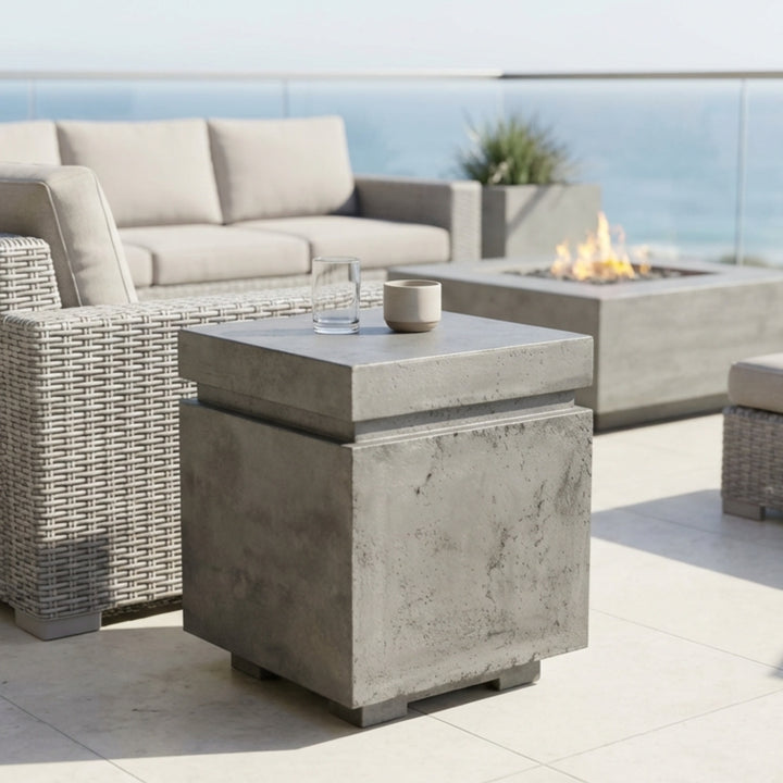 Tav 20" Propane Tank Enclosure & Side Table – Handcrafted Pewter Finish