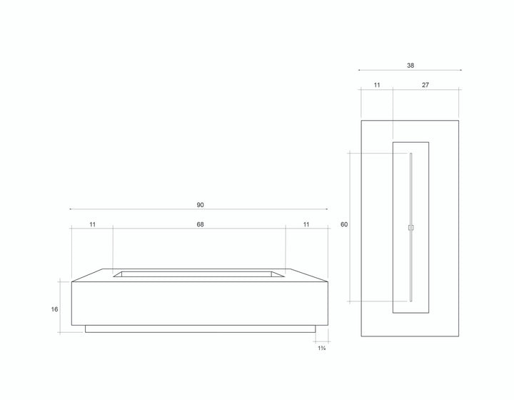 Tavola 6 Fire Table – 90" Rectangular Hand-Crafted Concrete Gas Fire Pit (90,000 BTUs, Propane or Natural Gas)