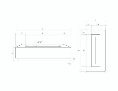 Tavola 66 Slim Fire Table – 66" Rectangular Hand-Crafted Concrete Gas Fire Pit (65,000 BTUs, Propane or Natural Gas)