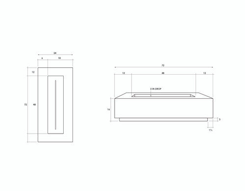 Tavola 72 Fire Table – 72" Slim Rectangular Hand-Crafted Concrete Gas Fire Pit (65,000 BTUs, Propane or Natural Gas)