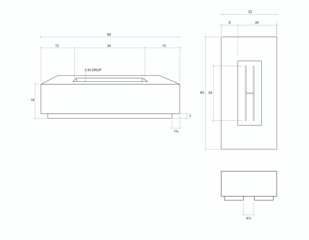Tavola 8 Fire Table – 60" Rectangular Hand-Crafted Concrete Gas Fire Pit (65,000 BTUs, Propane or Natural Gas)