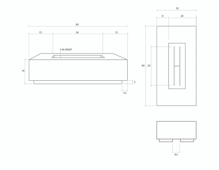 Tavola 8 Fire Table – 60" Rectangular Hand-Crafted Concrete Gas Fire Pit (65,000 BTUs, Propane or Natural Gas)