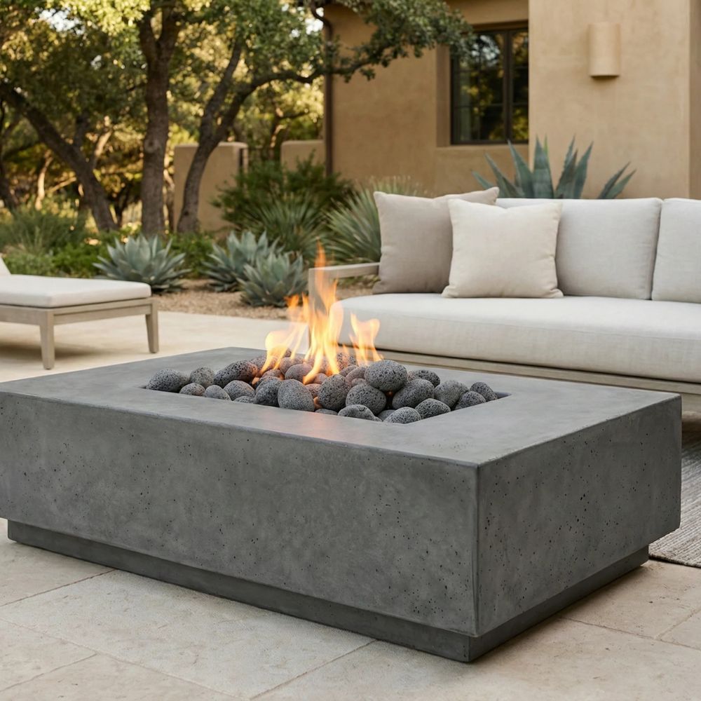 Tavola 1 Modern Concrete Fire Table 56" – Outdoor Gas Fire Pit by Prism Hardscapes