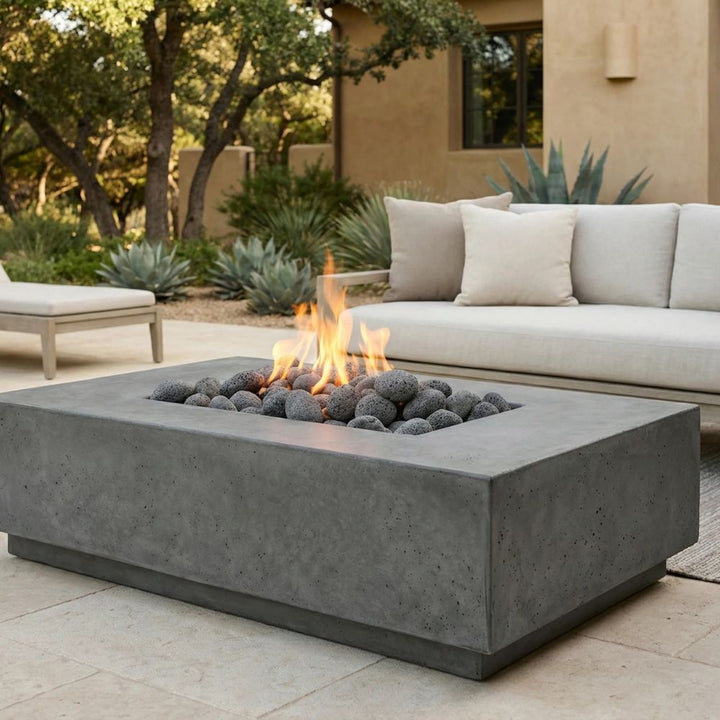 Tavola 1 Modern Concrete Fire Table 56" – Outdoor Gas Fire Pit by Prism Hardscapes