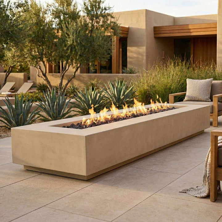 Tavola 110 Fire Table – 110" Extra-Long Rectangular Hand-Crafted Concrete Gas Fire Pit (90,000 BTUs, Propane or Natural Gas)