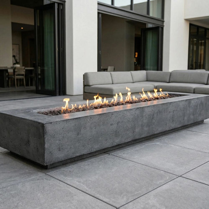 Tavola 110 Fire Table – 110" Extra-Long Rectangular Hand-Crafted Concrete Gas Fire Pit (90,000 BTUs, Propane or Natural Gas)